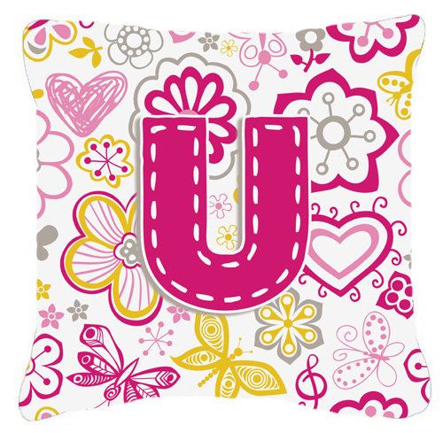 Papillons et fleurs de lettre Monogram intérieur/extérieur Throw Pillow, 18" H x 18" L x 5.5" D, U