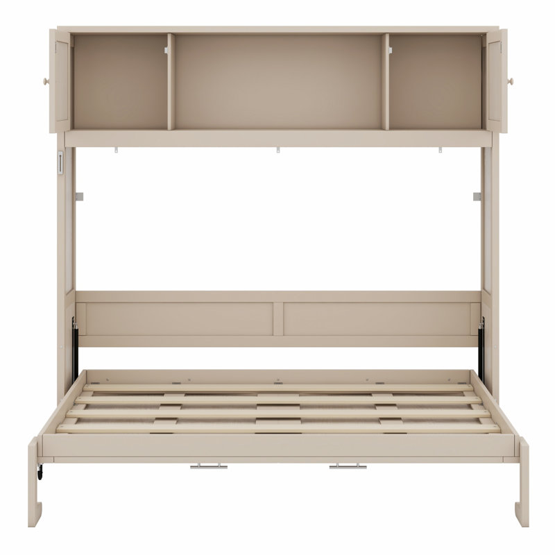 Lit escamotable avec armoires de rangement, Beige