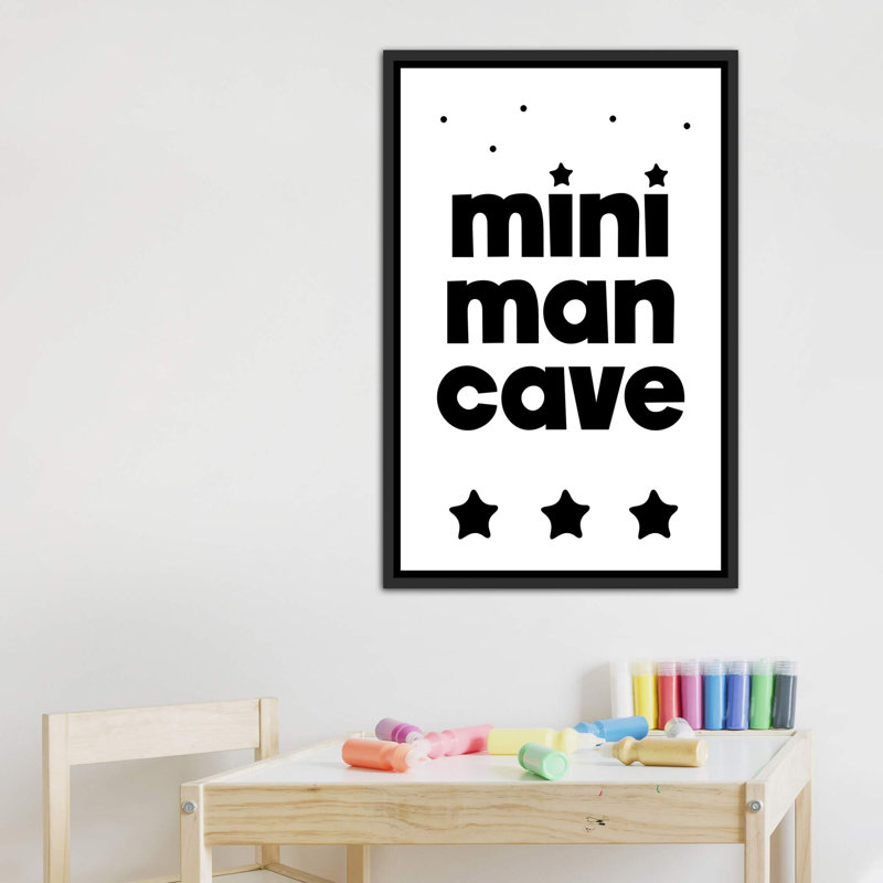Mini Man Cave - reproduction d'art textuel, Toile avec cadre noir patiné, H 40 po x l 26 po x P 1,5 po, Pas de tapis