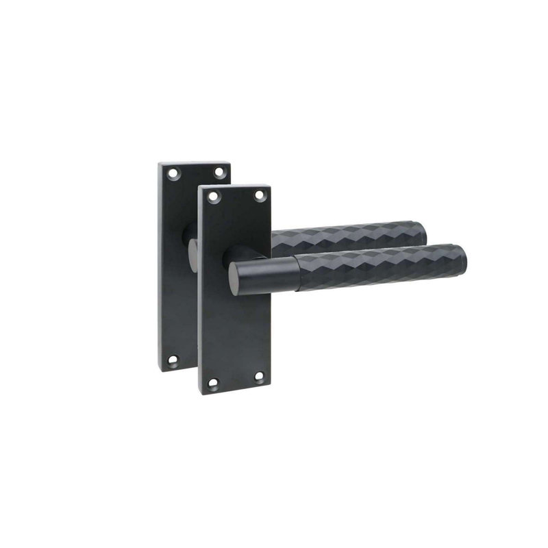 Golden Grace 6 Pairs Victorian Knurled Diamond Cut T-Bar Interior Door Handle on Backplate Matt Black - 120mm x 40mm