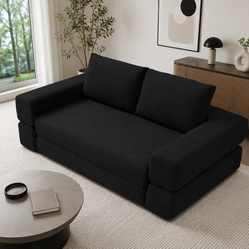Canapé-lit convertible de 81 po, matelas de lit futon pliable avec coussins 3 en 1, Noir