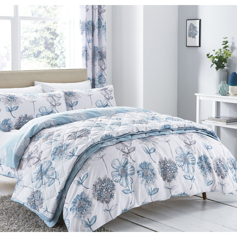 Banbury Floral Room Darkening Curtains, Blue