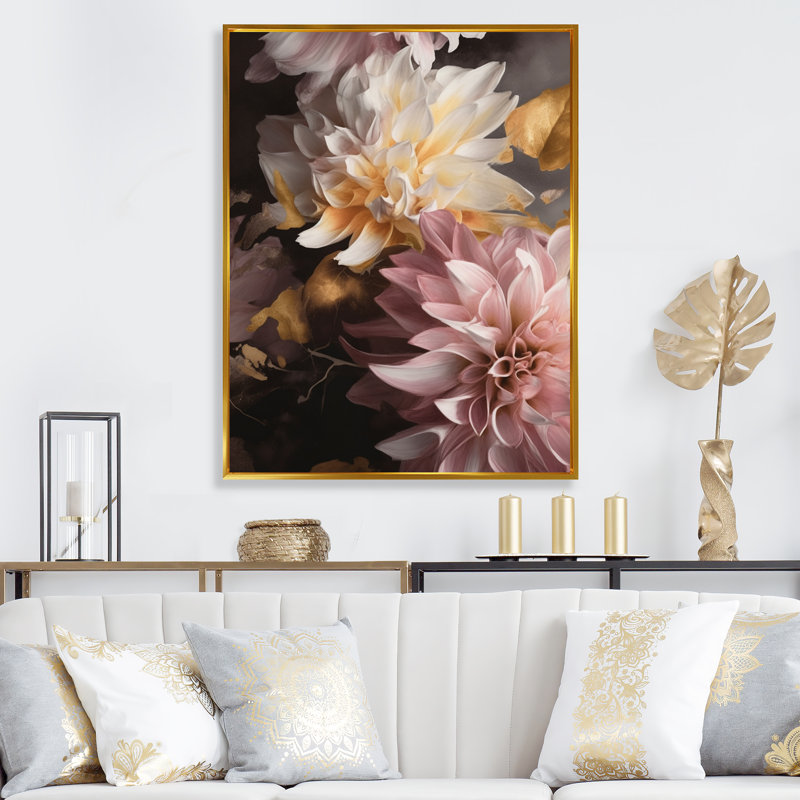 «Dynamic Mums Flowers I», reproduction, H 32 po x l 24 po x P 1 po, Cadre flottant doré