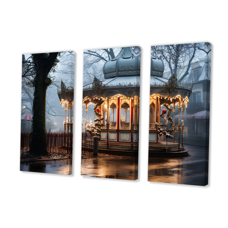 Carousel Winter Scenery - Carousel Wall Art, ensemble d'impression, H 28 po x l 36 po x P 1 po