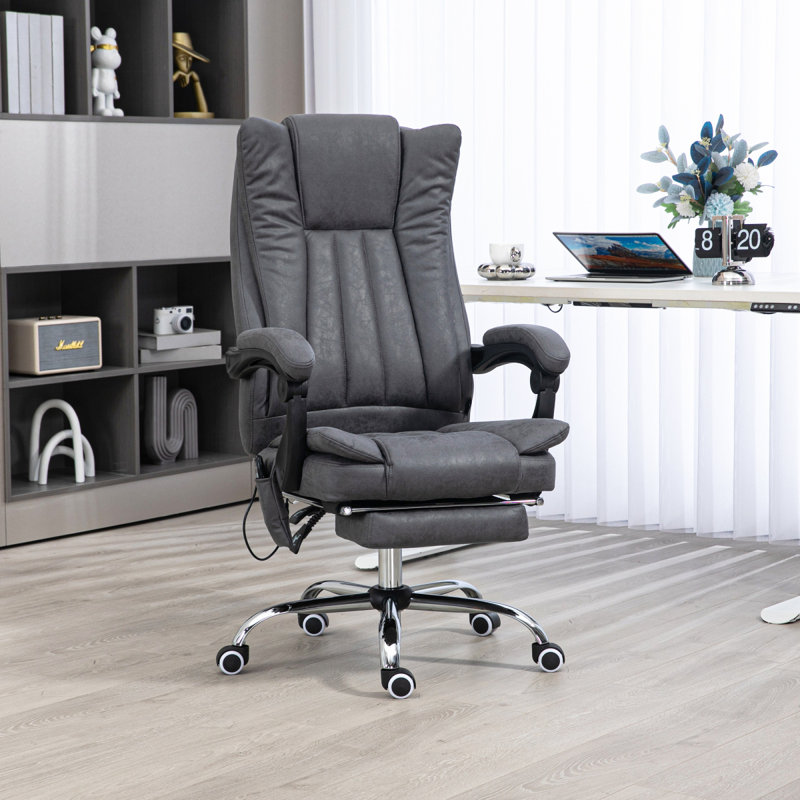 Microfiber Office Chair, High Back Computer Chair With 6 Point Massage, Heat, Adjustable Height Retractable Footrest