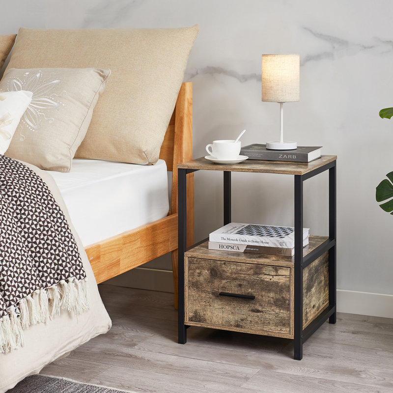 1 Drawer Bedside Table, Grey, 1
