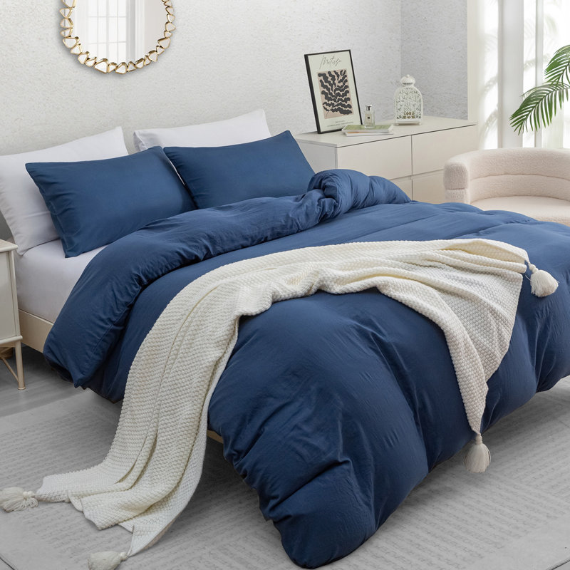 Microfiber Solid Colour Duvet Cover Set, King (220cm x 230cm), Navy