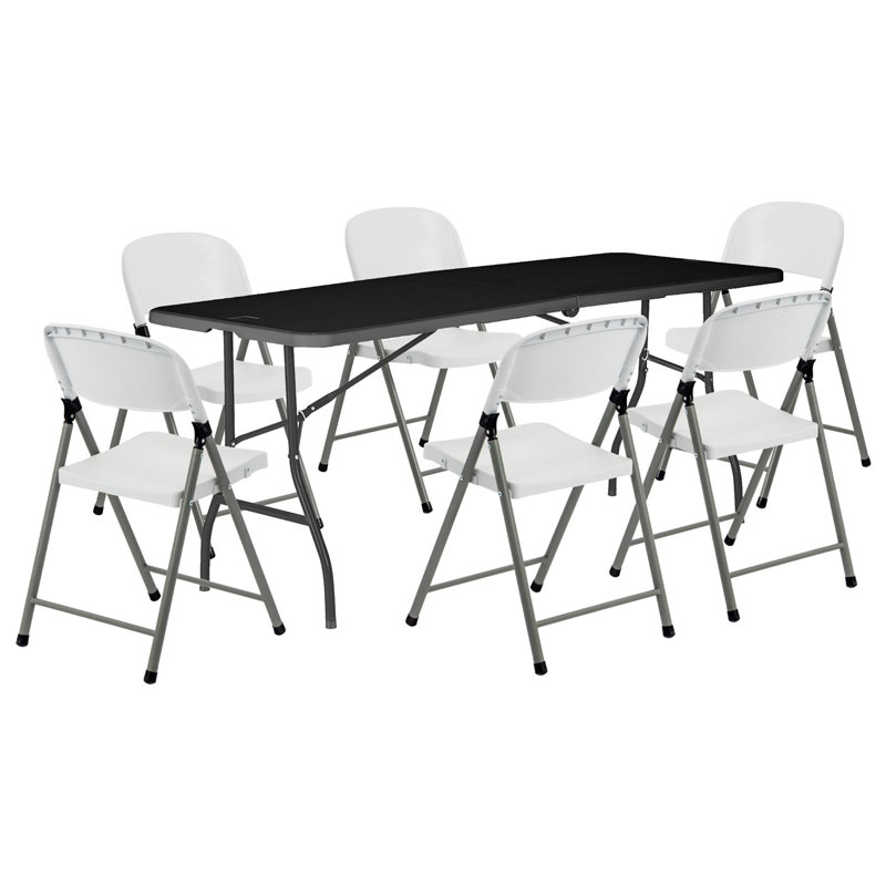 180cm Rectangular Folding Table with 6 Chairs, Black