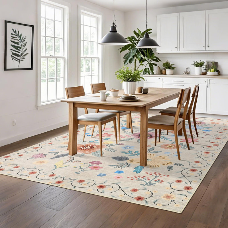 Tapis lavable 5 x 7 po Boho, Beige, Rectangle 5 pi x 7 pi