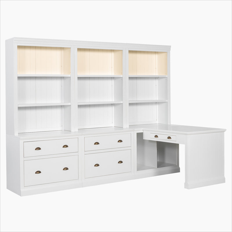 83.4"Tall 2 Bookshelf & 1 Writting Desk Suite,Modern Bookcase Suite with LED Lighting, Drawers,Study Desk and Open Shelves,3-Piece Set Storage Bookshelf for Living Room,Home Office,Study room,White
