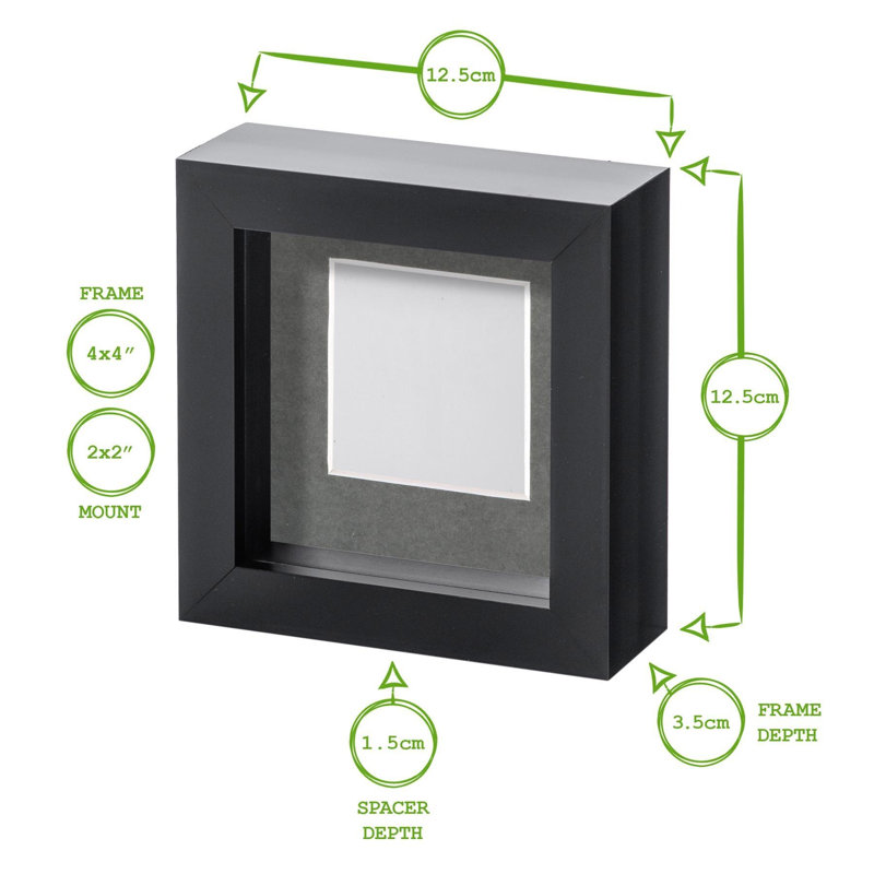 Nicola Spring - 4" x 4" White 3D Box Photo Frames - 2" x 2" Mount, Black