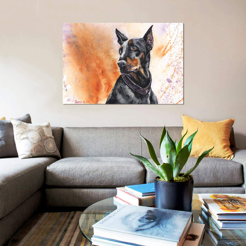 « doberman », reproduction sur toile, H 8 po x l 12 po x P 0,75 po, Toile tendue, Pas de tapis