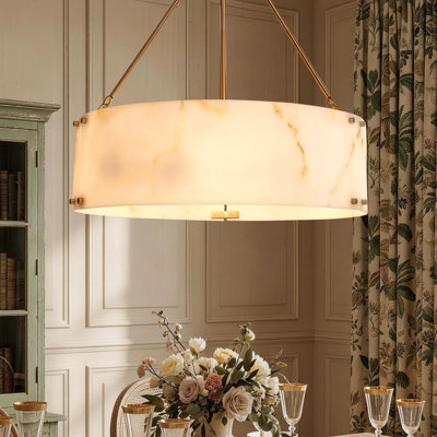 Lustre tambour en albâtre à intensité variable de 24 po à 6 lumières pour le salon, la salle à manger et le vestibule