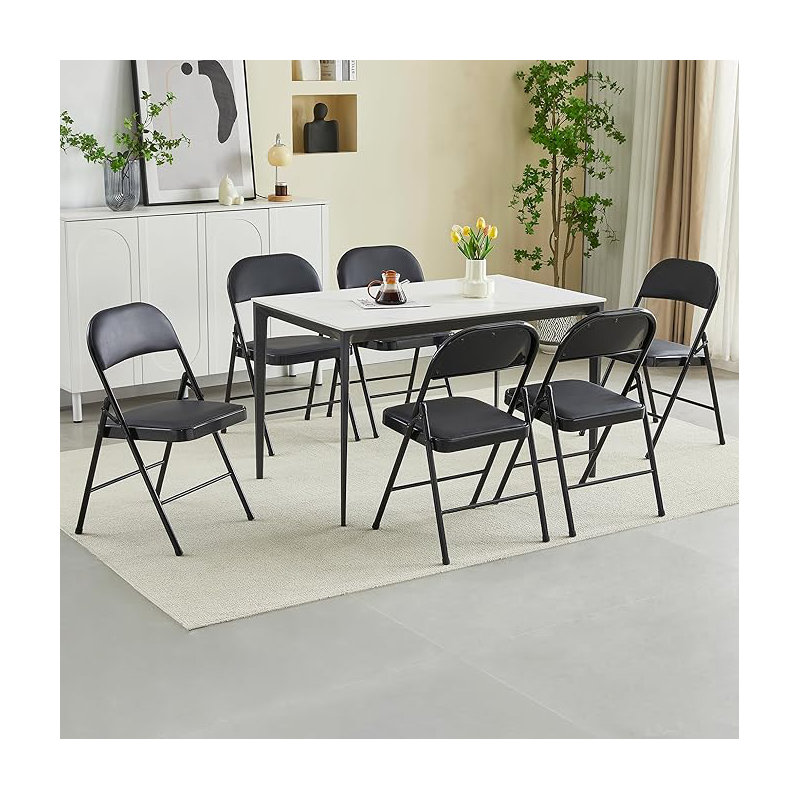 Texian Metal Office Folding Chairs Folding Chair (Set of 6), Black