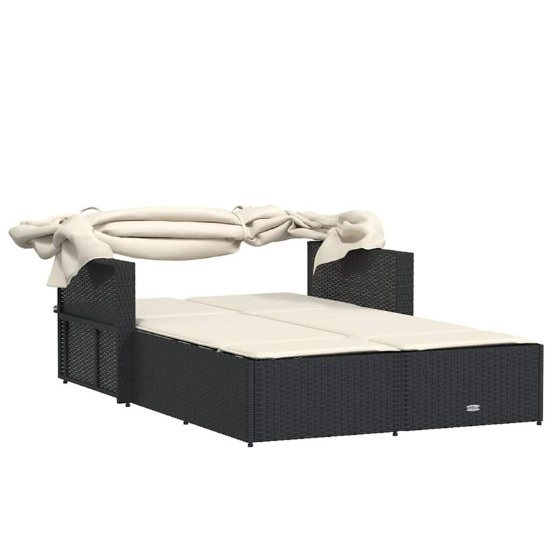 180 cm Long Double Chaise with Cushions, Cream White, Black