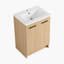 Meuble-lavabo autoportant de 24 po avec lavabo en résine, chêne clair, rangement à double porte, prêt-à-assembler, avec poignées en aluminium noir et brossé