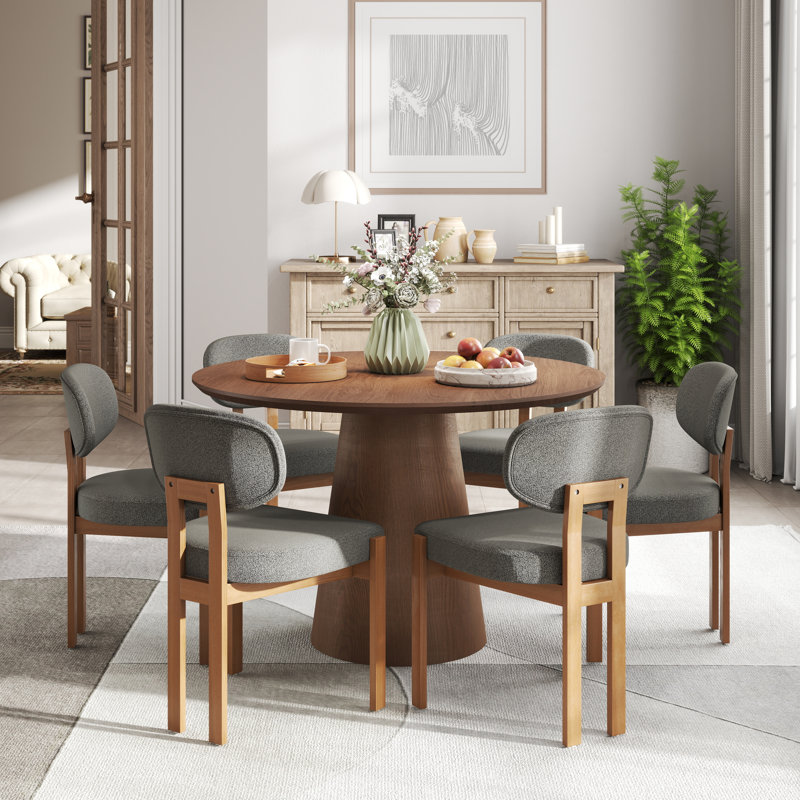 Ensemble de table de salle à manger Mid-Century, Noyer, 7 Pieces: Table, 6 Chairs, Gris