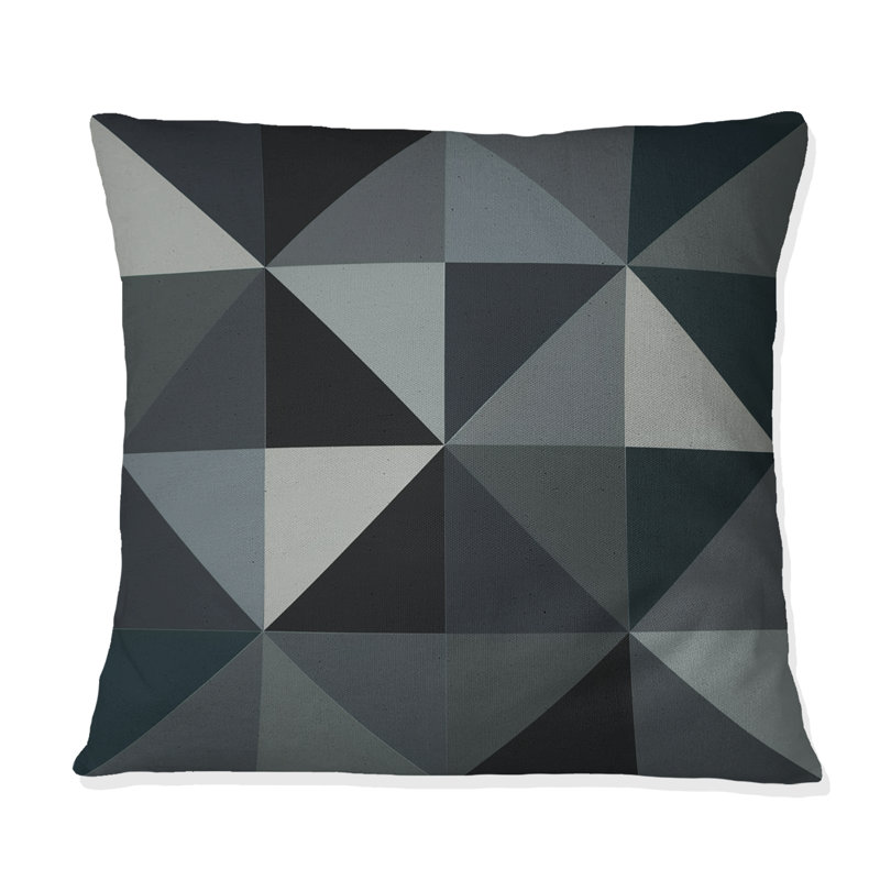Coussin décoratif moderne gris et noir - Triangles géométriques modernes III, H 16 po x l 16 po