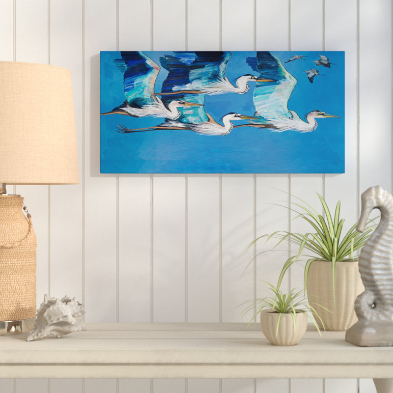 " Blue Herons Flight " by Eli Halpin Painting Print, 12" H x 24" W