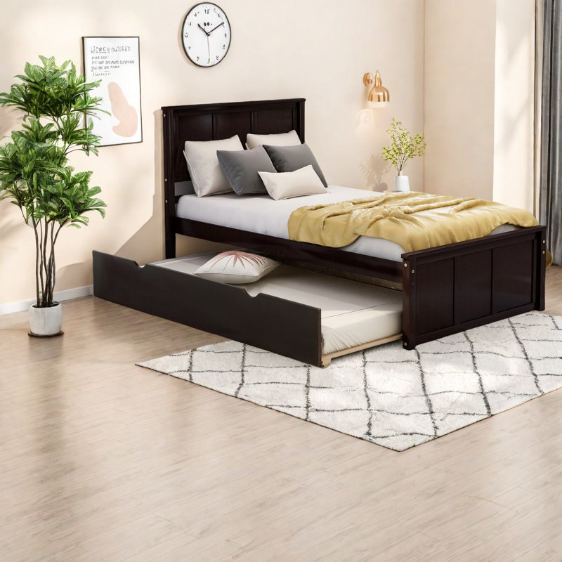 Lits simples peu encombrants avec lit gigogne extensible, structure en bois de pin durable, finition espresso