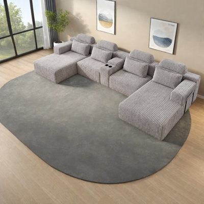 Canapé modulaire en velours côtelé gris