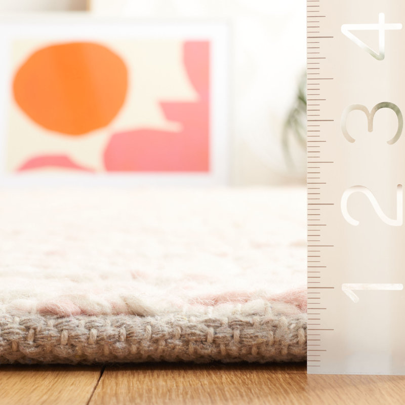 Boud Geometric Hand Loomed Wool/Cotton Area Rug in Pink/Ivory, Runner 2'3" x 8'