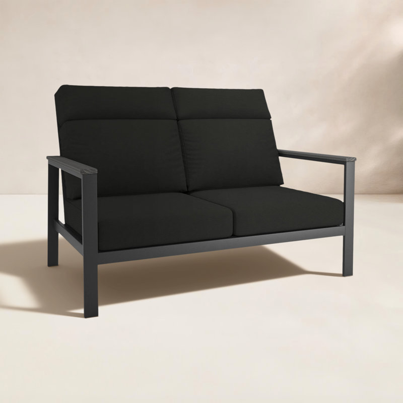Townsend Metal Outdoor Loveseat With Sunbrella Cushion, Canvas Black, Gray, Yes