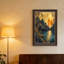 Art mural sur toile bleu sarcelle et bambou avec feuille d'or et soleil orange-133511573