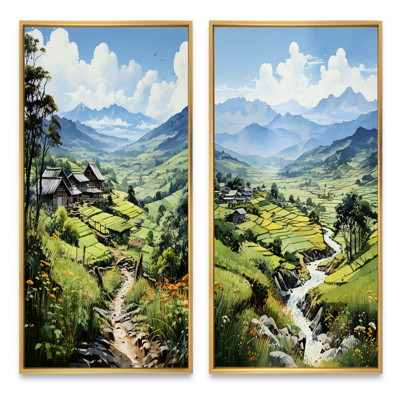 «Green Vietnam Sapa Highlands», 2 pièces, Encadrement doré, H 24 po x l 20 po