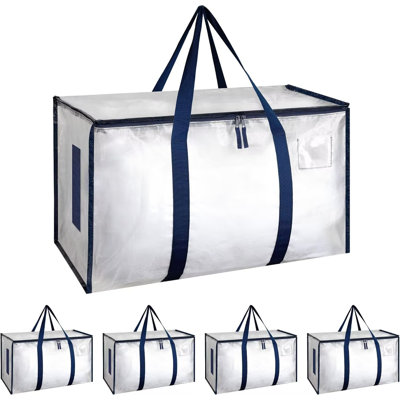  4 Pack Extra Large Moving Bags with Lids, Reinforced Handles and Zippers, Heavy Duty Storage Tote for Moving Travel Camping Space Saving, White