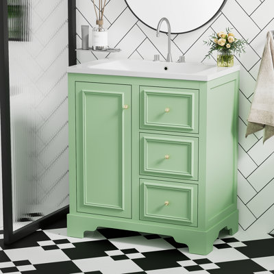 Armoire de meuble-lavabo 30 po avec lavabo en céramique, 3 tiroirs et tablettes réglables