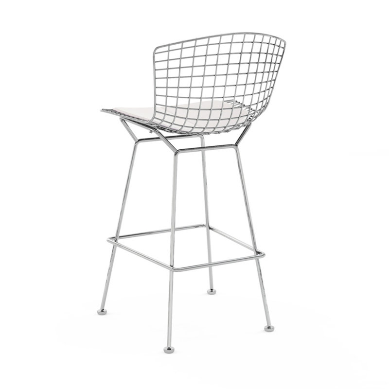 Dulcemaria Upholstered Counter Stool with Metal Frame, Silver/White, 26" Counter Stool