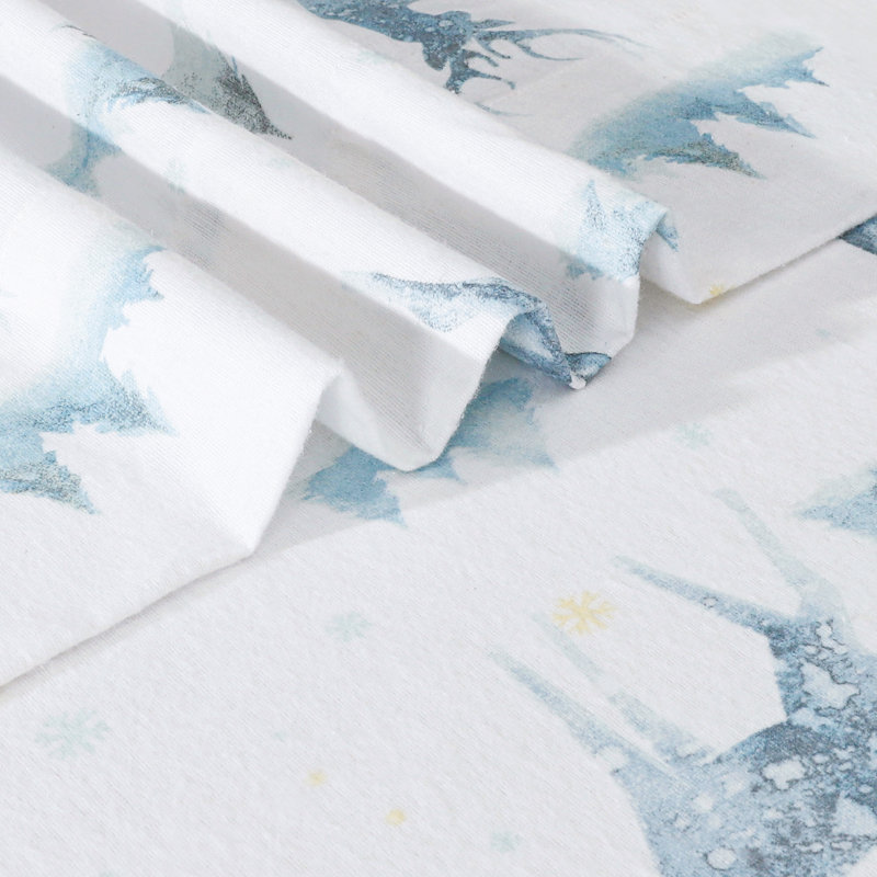 Colyt 100% Cotton Flannel Sheet Set, Queen Sheet Case Pack+Fitted Sheet + 2Pillowcase, Blue Floral