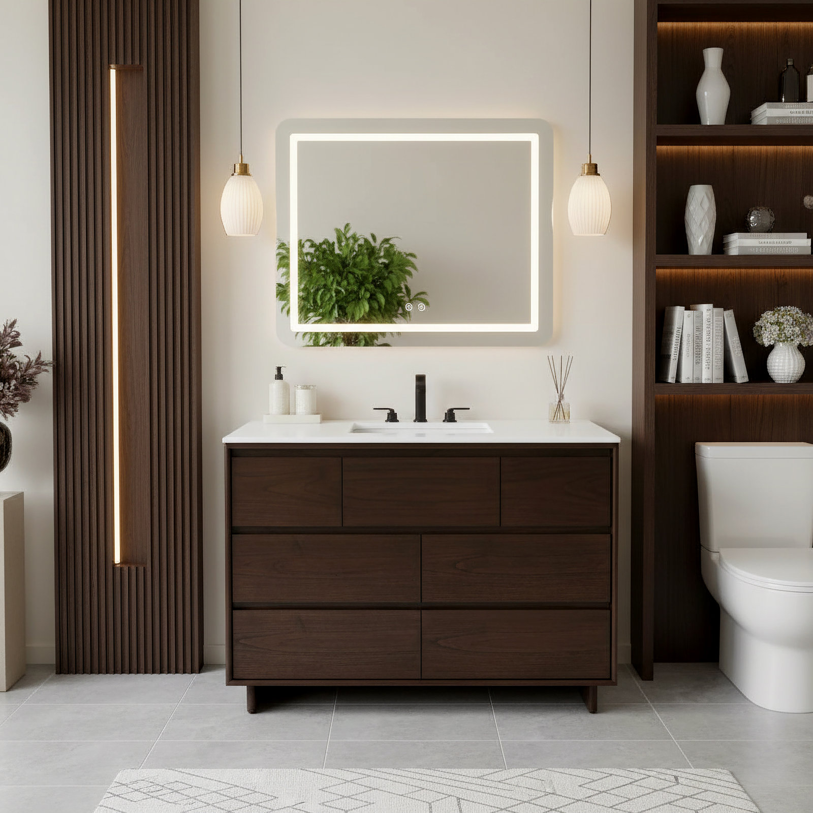 Soleil Pine Single Bathroom Vanity, Brown, 48"