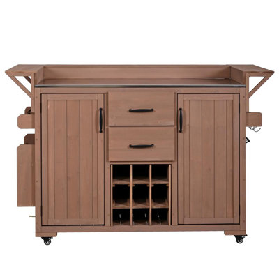 Chariot de cuisine Rolling Patio BBQ, chariot de gril avec support à épices, support à vin et 2 tiroirs