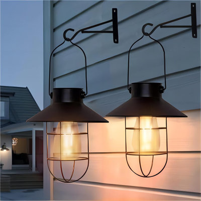 12.6'' Solar Lanterns Outdoor Metal Solar Powered Hanging Lights Warm White Edison Bulb