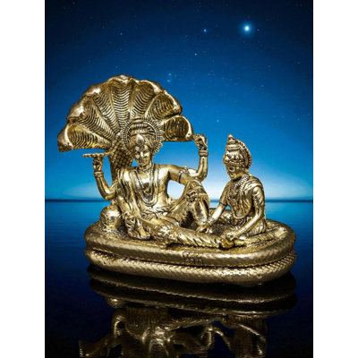 Statue de 3 pouces Sheshashayi Vishnu avec déesse Lakshmi