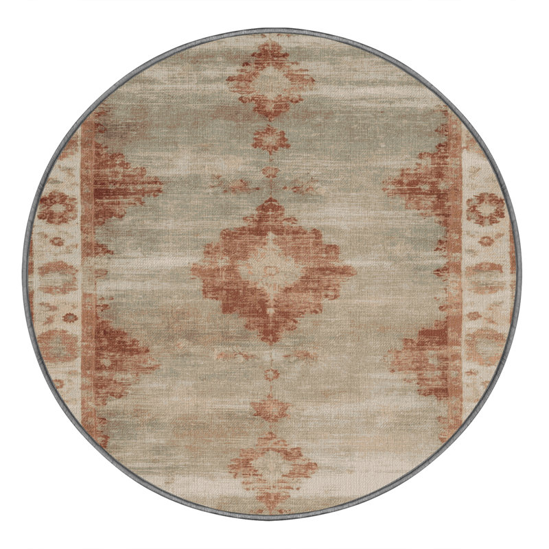Tapis gris lavable à la machine, Rond 5 pi