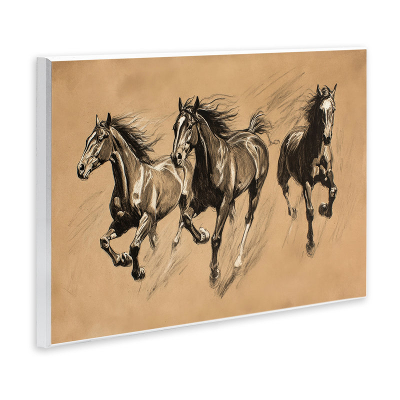 Courir, cheval gratuit, plaque murale trio, design par Petal Prints Design, H 10 po x l 15 po