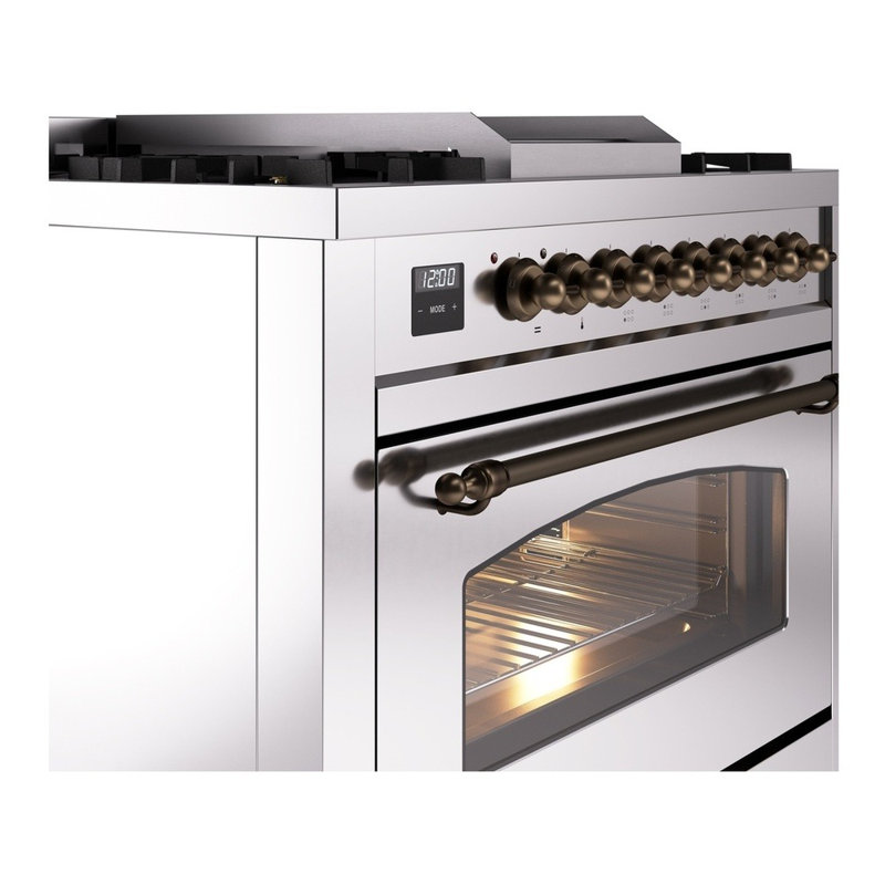 ILVE Nostalgie II 36 Dual Fuel Range, knobs, Stainless Steel/Bronze, Liquid Propane