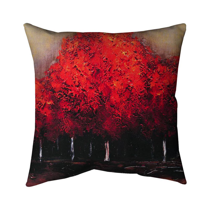 Contemporary Black Landscapes Pillow - Red Dark Trees Decor, Square 16", Black/Red, Polyester