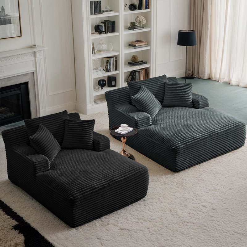 Canapé en velours côtelé 49,2 po, fauteuil Chasie avec 3 coussins, aucun assemblage requis, ensemble de 2 couleurs