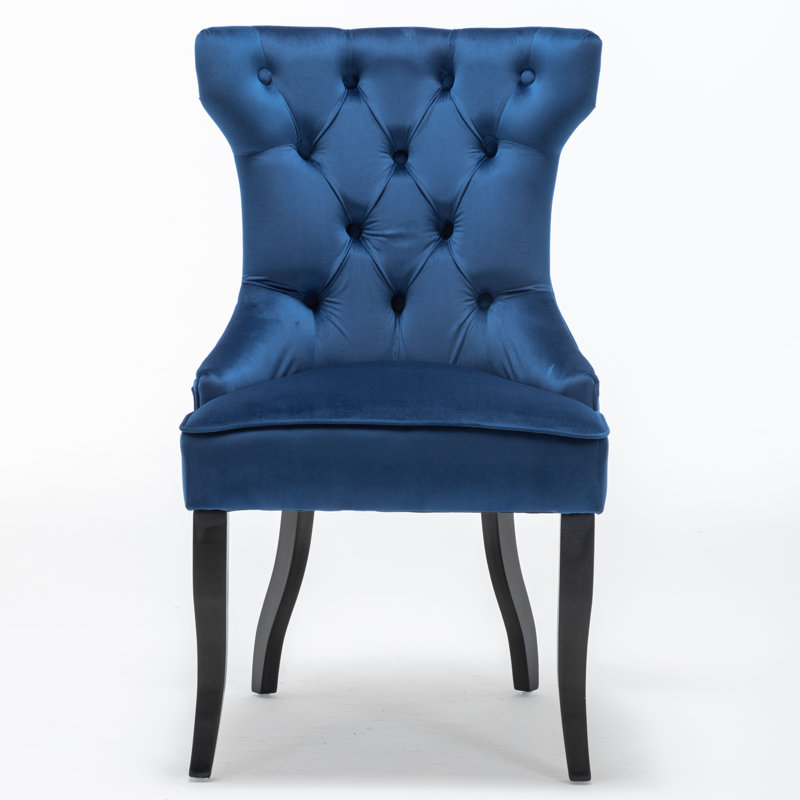 Skiatook 52cm H Tufted Velvet Upholstered Side Chair, Navy Blue