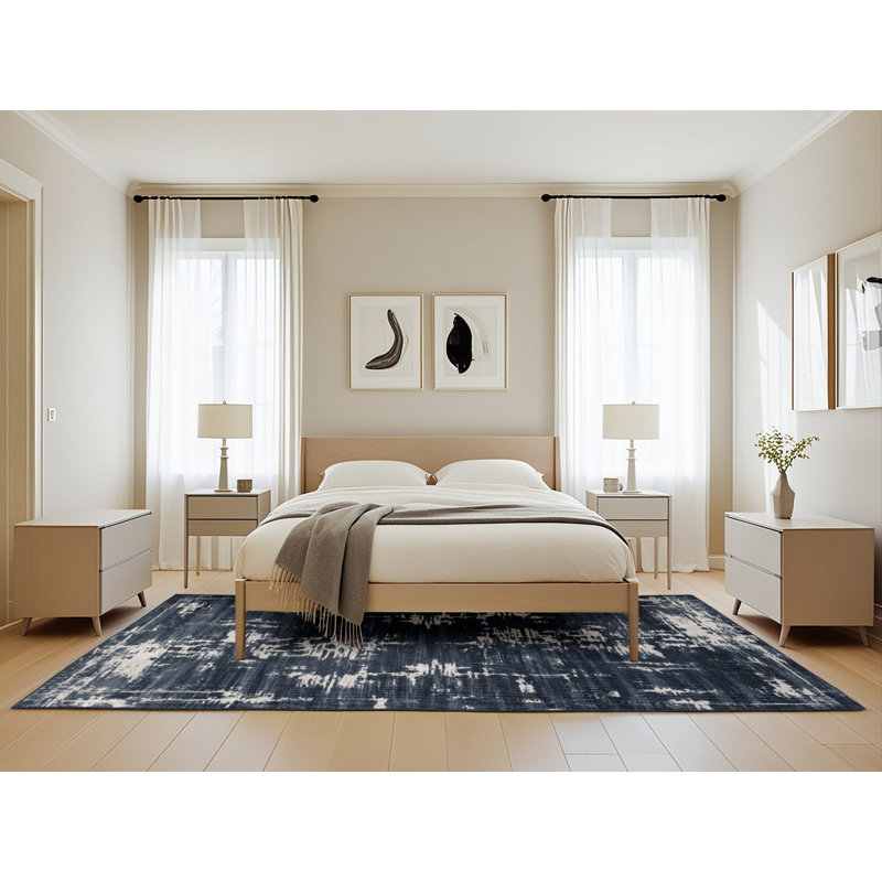 Tapis abstrait gris lavable à la machine, Rectangle de 5 pi x 8 pi