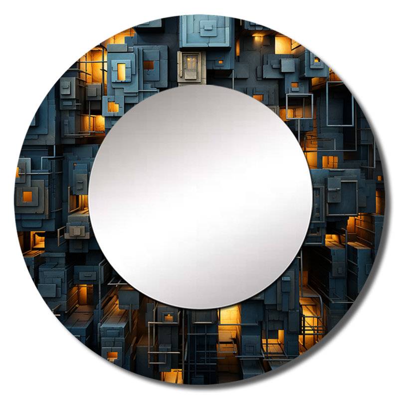 Copper Canyons Skycrapers Cityscape - miroir gratte-ciel, miroir mural rond industriel unique, impression d'art en métal