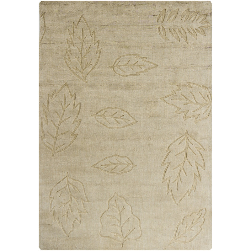 Tapis beige en laine touffeté à la main à motif floral Emilie, 2 pi x 3 pi
