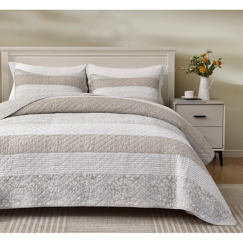 Robyn Cotton Patchwork Reversible Quilt Set, Super King Quilt + 2 King Shams