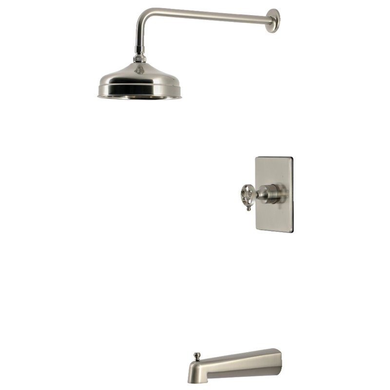 Robinet de baignoire et de douche à poignée simple à pression équilibrée Kingston Brass Wendell, Brushed Nickel