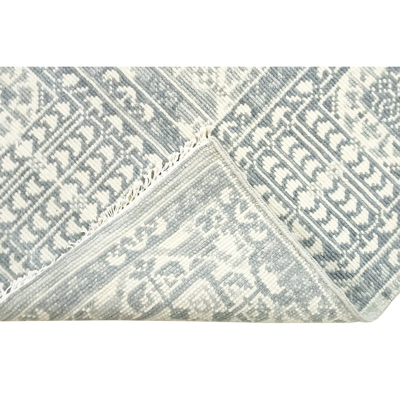 Tapis bleu / blanc / ivoire de haute qualité noué à la main, Rectangle 8 pi x 10 pi