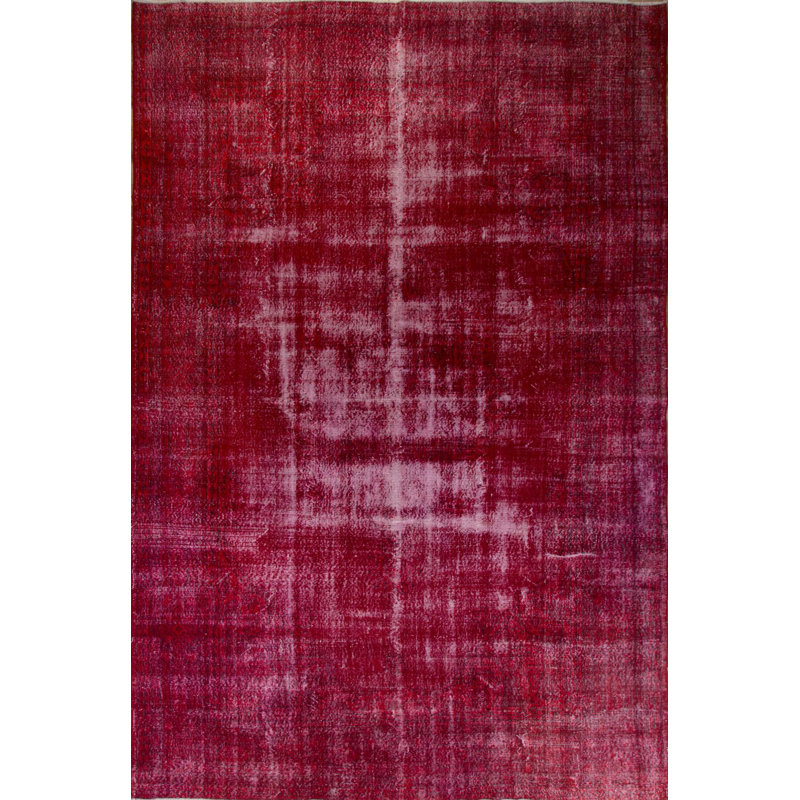 Tapis turc moderne délavé à la main 8,4 x 12,8 pi surteint en rouge